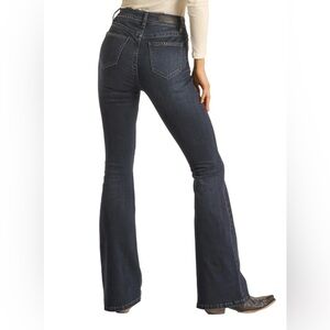 Rock & Roll Cowgirl Retro Bell Bottom Jeans in Navy